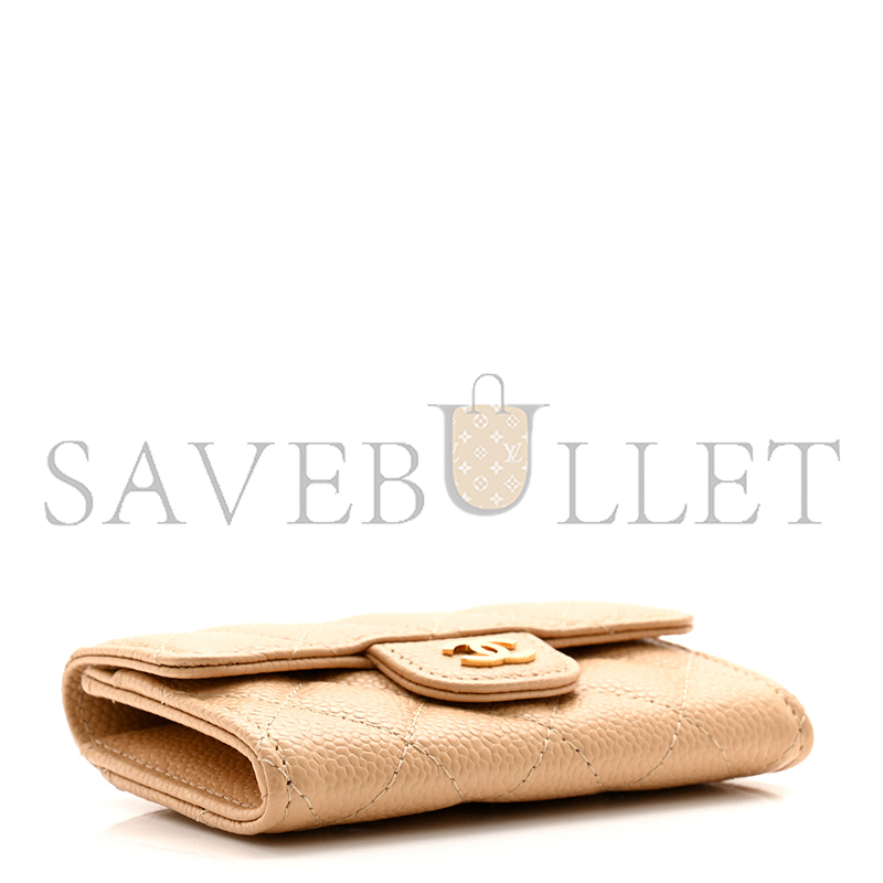 Ch*el caviar quilted flap card holder wallet beige ap0214 (11.3*7.5*2.5cm)